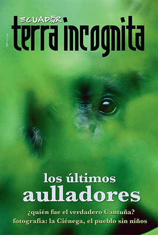 Portada de la revista Ecuador Terra Incognita 108: El aullador negro (Alouatta palliata) es una de las cuatro especies de primates de la Costa. Foto: Christian Ziegler / Minden Pictures