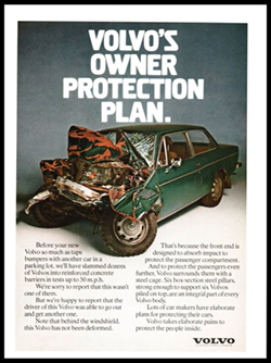 En los setenta, el mercadeo de los automóviles empezó a dejar su énfasis en el riesgo y la adrenalina y a enfocarse en la seguridad (Volvo 1974, 1970). En los setenta, el mercadeo de los automóviles empezó a dejar su énfasis en el riesgo y la adrenalina y a enfocarse en la seguridad (Volvo 1974, 1970).